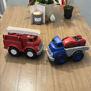 Red and Blue Toy Truck Set